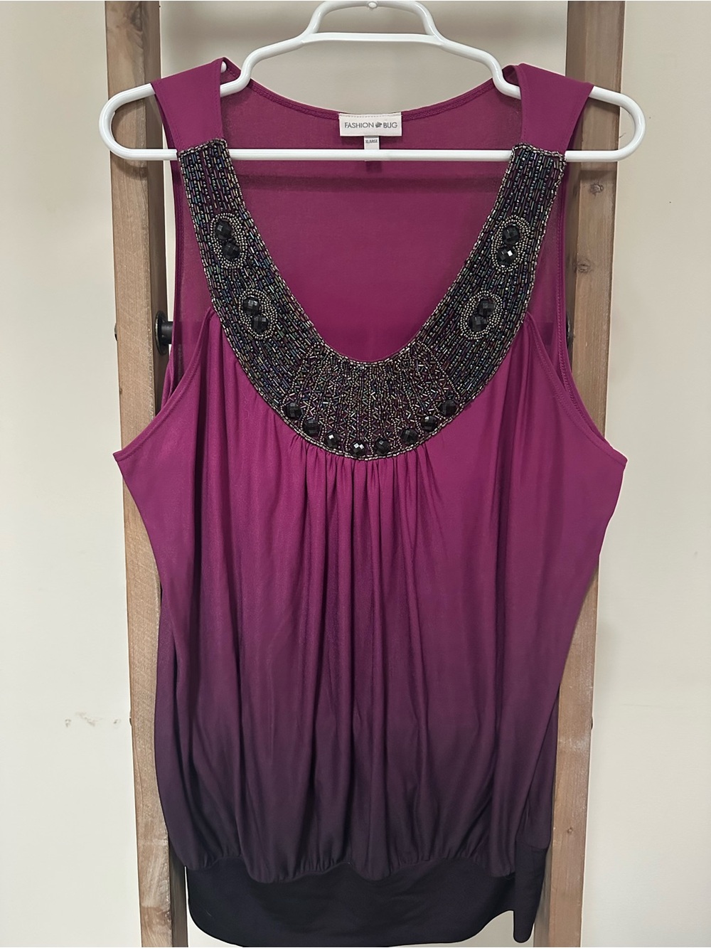 Fashion Bug Beaded Ombre Tank Top - Plum to Black